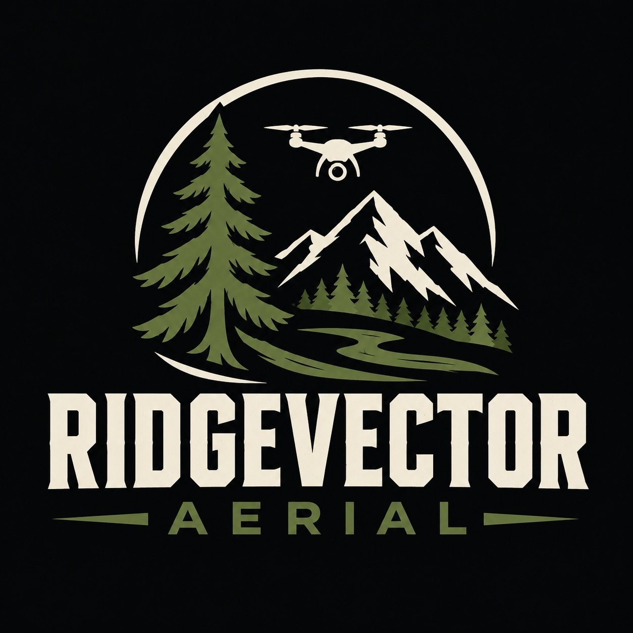 RidgeVector Aerial mountain, tree and drone logo